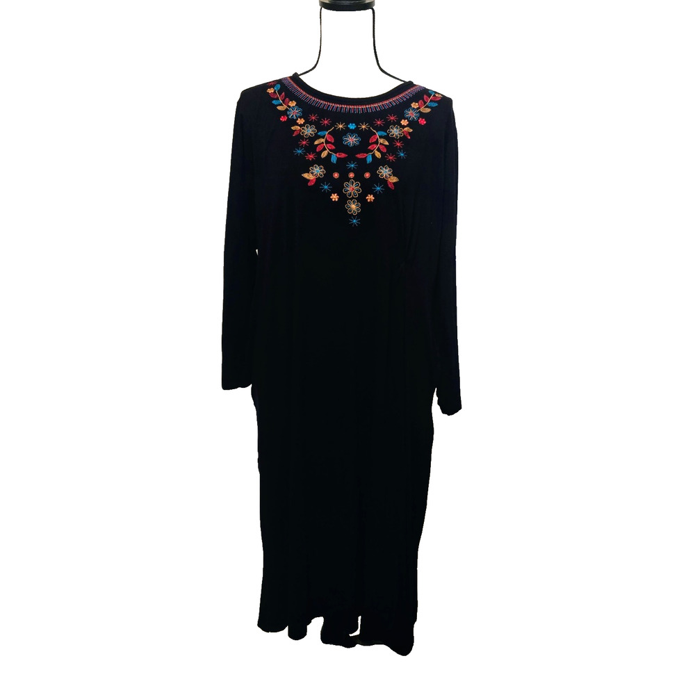 Vintage Collections Etc midi Black dress with Embroidery XL Boho